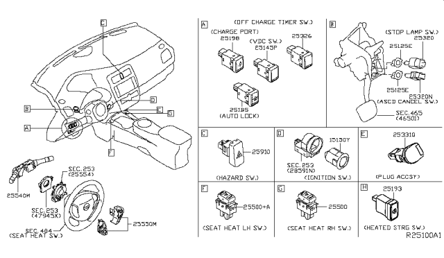 2017 Nissan Leaf Ascd Cancel Switch Assembly Diagram for 25300-3RA0A