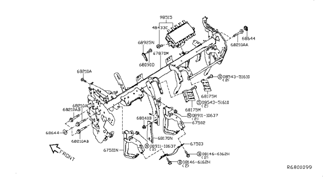 2013 Nissan Leaf Instrument Panel,Pad & Cluster Lid Diagram 1