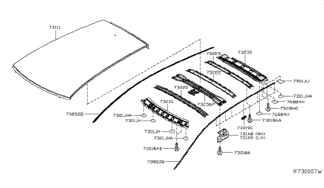 2013 Nissan Leaf Roof Panel & Fitting Diagram
