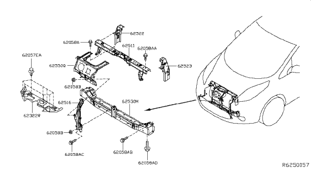 2015 Nissan Leaf Grille-Radiator,Upper Diagram for 62322-3NF0A