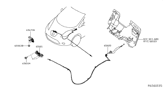 2015 Nissan Leaf Male Assy-Hood Lock Diagram for 65601-3NF0A