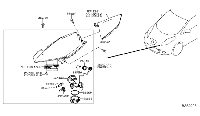 2015 Nissan Leaf Headlamp Assembly-Passenger Side Diagram for 26010-3NF0A