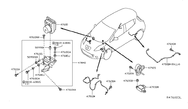 2014 Nissan Leaf Sensor Assembly-Anti SKID, Front Diagram for 47910-3NA0A