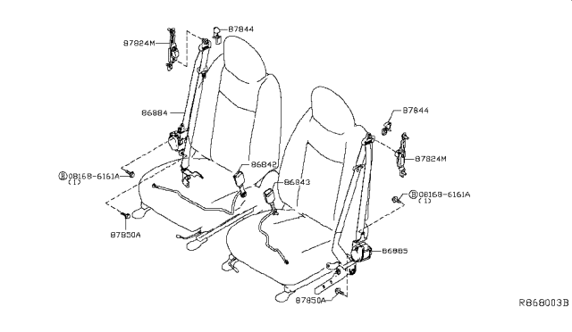 2015 Nissan Leaf Front Seat Right Buckle Belt Assembly Diagram for 86842-3NF8A