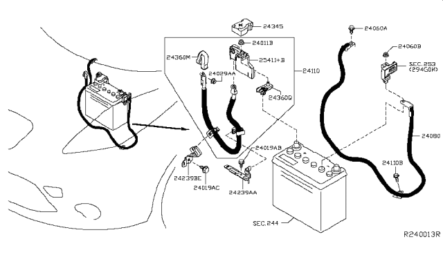 2014 Nissan Leaf Bracket-Engine Room Harness Diagram for 24239-3NF0A