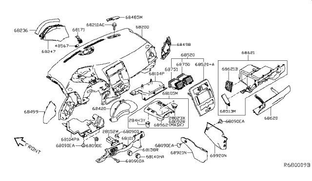 2014 Nissan Leaf Panel - Switch Diagram for 68486-3NF1B
