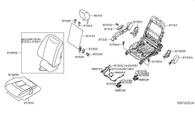 2013 Nissan Leaf Finisher-Cushion,Front Seat RH Front Diagram for 87324-3NF1A
