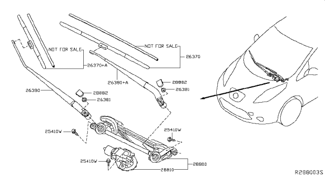 2016 Nissan Leaf Windshield Wiper Blade Assembly Diagram for 28890-3NF1A