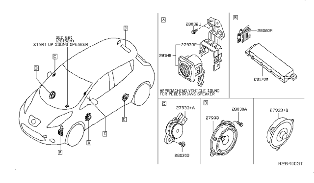 2015 Nissan Leaf Bracket-Speaker Diagram for 28169-3NF1A