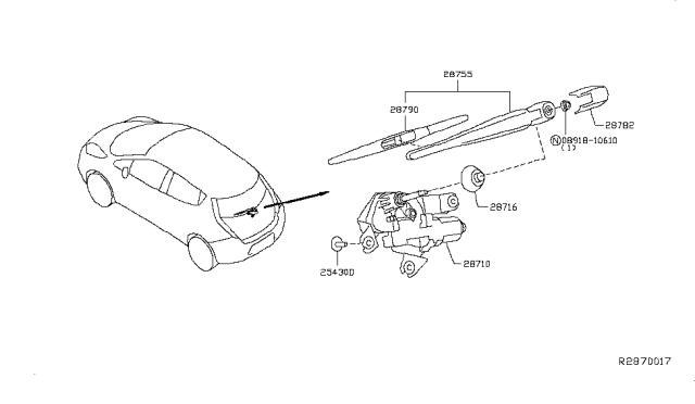 2017 Nissan Leaf Rear Window Wiper Blade Assembly Diagram for 28790-3NF0A