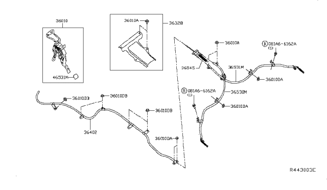 2013 Nissan Leaf Cable Park Brake Diagram for 36402-3NF0A