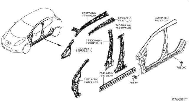 2016 Nissan Leaf Brace-Front Pillar,LH Diagram for G6261-3NFMA