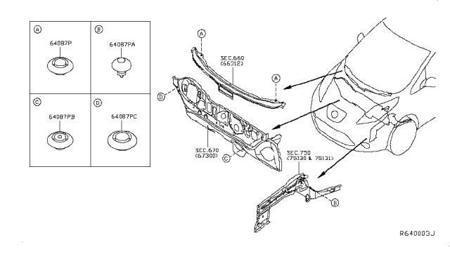 2014 Nissan Leaf Hood Ledge & Fitting Diagram 2