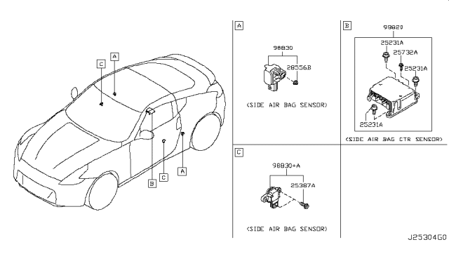 2013 Nissan 370Z Sensor-Side Air Bag Center Diagram for K8820-1EB1A