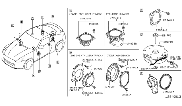2014 Nissan 370Z Speaker Unit Diagram for 28153-3TA0A