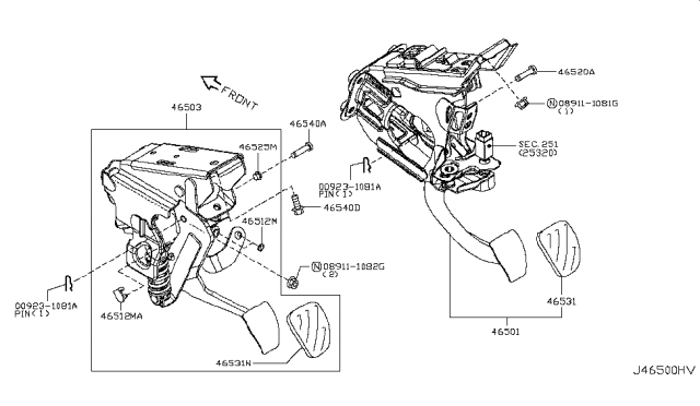 2015 Nissan 370Z Pedal Assy-Brake W/Bracket Diagram for 46501-1EA5C