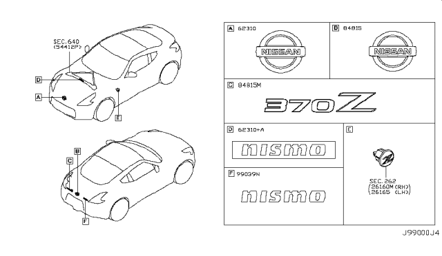 2009 Nissan 370Z Trunk Lid Emblem Diagram for 84895-1EA1A