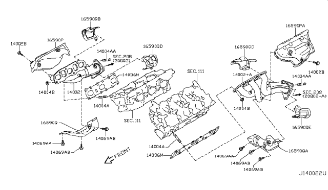 2010 Nissan 370Z Exhaust Manifold Assembly Diagram for 14002-EY00A