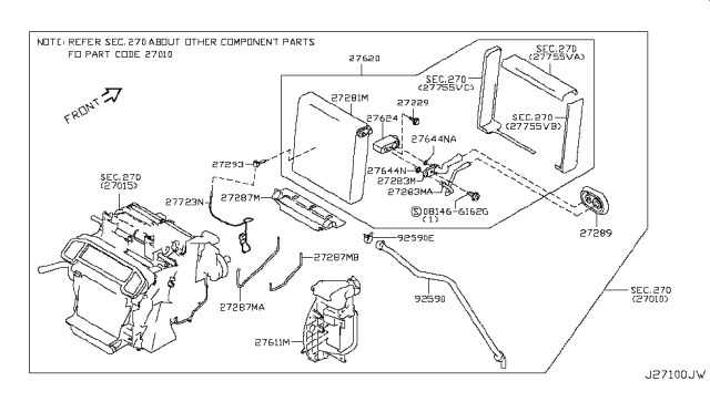 2011 Nissan 370Z Evaporator Assy-Cooler Diagram for 27280-1EA0A