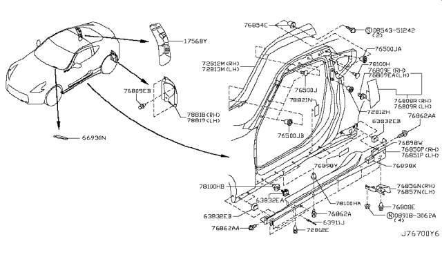 2009 Nissan 370Z Body Side Fitting Diagram 1
