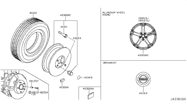2013 Nissan 370Z Aluminum Wheel Diagram for D0300-1A34A