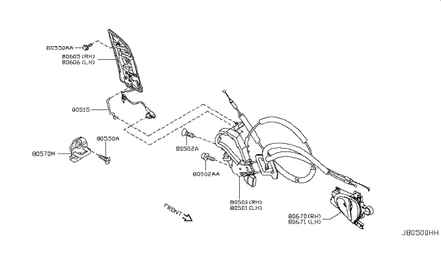 2015 Nissan 370Z Front Door Lock & Handle Diagram 1