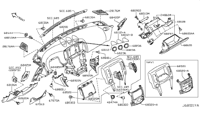 2015 Nissan 370Z Cover Assy-Instrument Lower,Assist Diagram for 68108-1EA0A