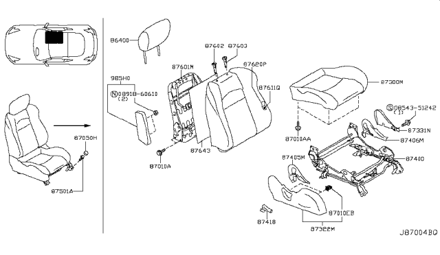 2019 Nissan 370Z Knob-Reclining Device Diagram for 87418-1EA0A