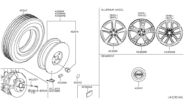 2009 Nissan 370Z Aluminum Wheel Diagram for D0300-1BC4D