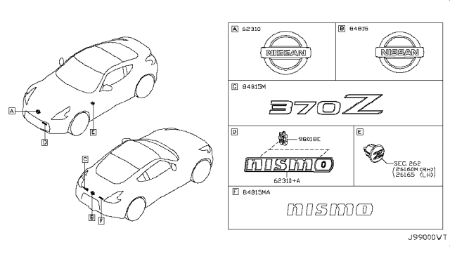 2018 Nissan 370Z Front Emblem Diagram for 62890-6GA0A