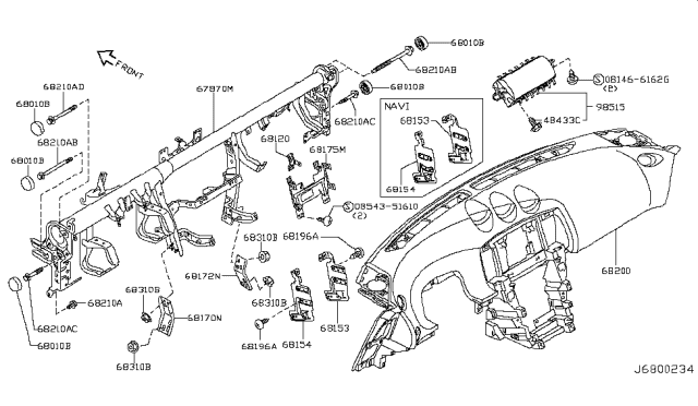 2018 Nissan 370Z Instrument Panel,Pad & Cluster Lid Diagram 1