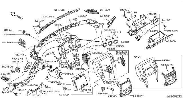 2018 Nissan 370Z Support-Instrument Diagram for 68113-1EA0A