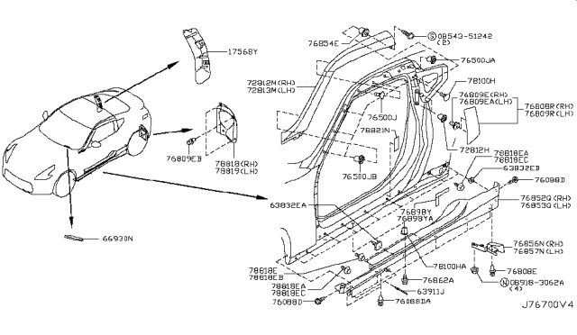 2011 Nissan 370Z Finisher-Front Pillar LH Diagram for 76837-1ET3A