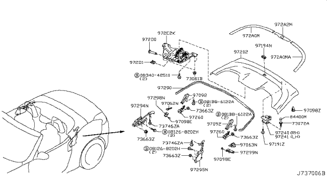 2019 Nissan 370Z Cap-Trunk Lid Hinge Diagram for 84410-AL520