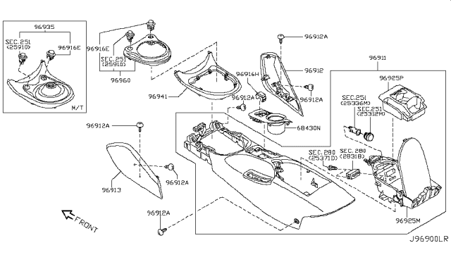 2010 Nissan 370Z Tray-Console Diagram for 969A1-1EA0A