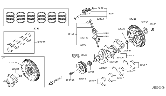 2010 Nissan 370Z Piston W/PIN Diagram for A2010-EY01B