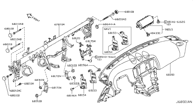 2016 Nissan 370Z Instrument Panel,Pad & Cluster Lid Diagram 2