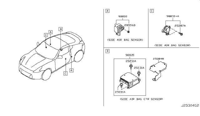 2015 Nissan 370Z Sensor-Side AIRBAG Center Diagram for K8H20-1EA1A