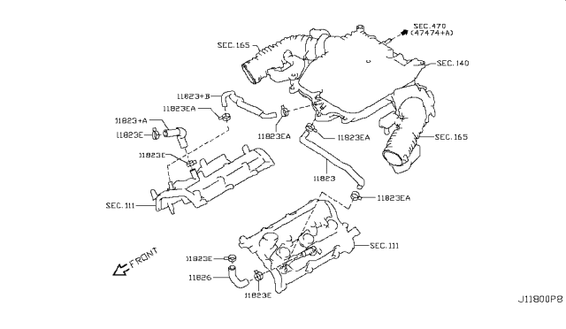2012 Nissan 370Z Blowby Gas Hose Diagram for 11823-EY07D