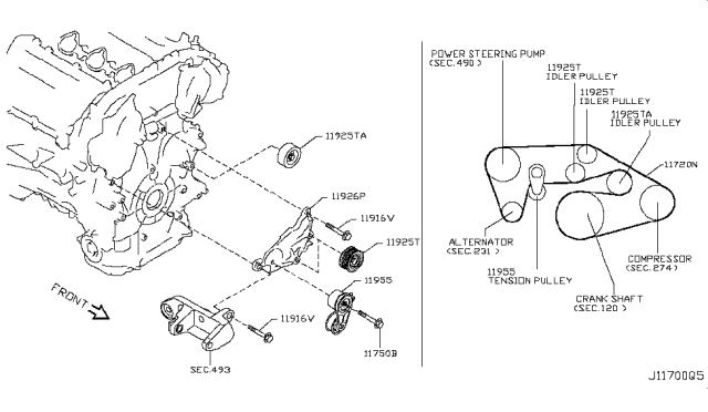2013 Nissan 370Z Fan,Compressor & Power Steering Belt Diagram