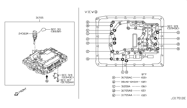 2014 Nissan 370Z Control Valve Assembly Diagram for 31705-X988E