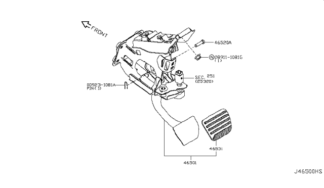 2016 Nissan 370Z Brake & Clutch Pedal Diagram 2