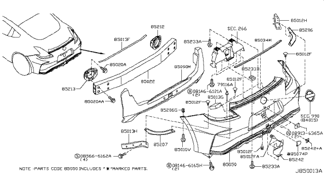 2019 Nissan 370Z Retainer-Rear Bumper,Lower Diagram for 85249-CD000