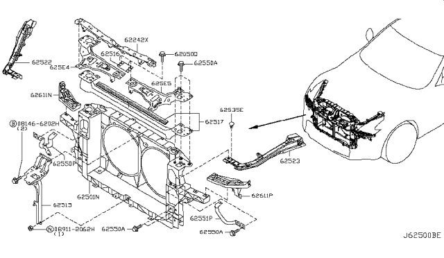 2010 Nissan 370Z Front Apron & Radiator Core Support Diagram