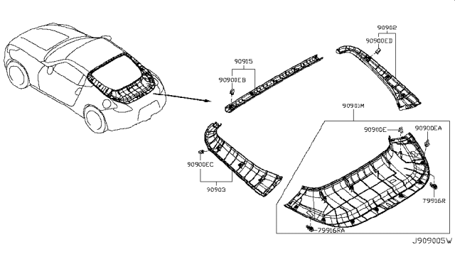 2015 Nissan 370Z Back Door Trimming Diagram