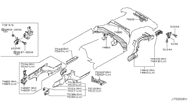 2017 Nissan 370Z OUTRIGGER Assembly-Side Member, RH Diagram for 67406-1ET0A
