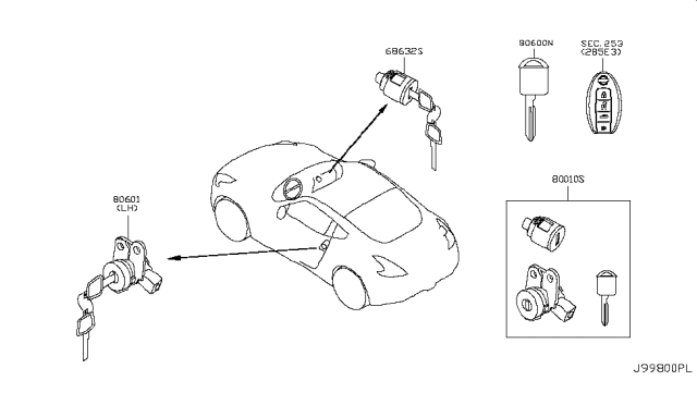 2015 Nissan 370Z Key Set & Blank Key Diagram 1