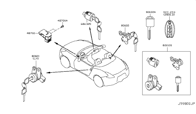 2011 Nissan 370Z Key Set & Blank Key Diagram 4