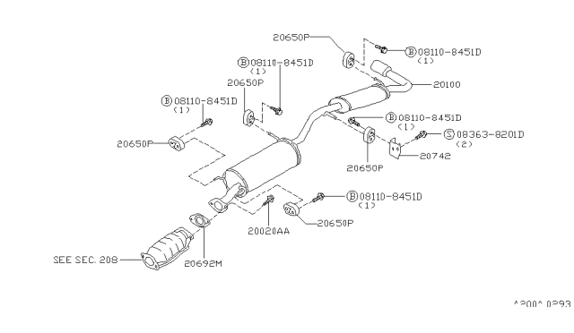 1994 Nissan Quest Exhaust Tube & Muffler Diagram 3