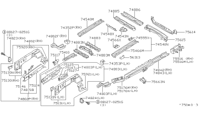 1998 Nissan Quest Plate-Closing,Front Side Member LH Diagram for 75131-7B030